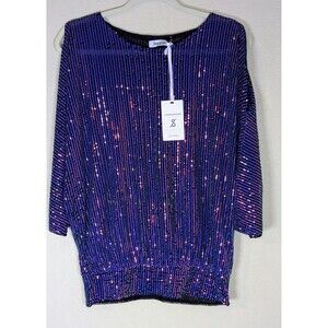 Jasambac NWT Women’s Small Sequin Cold Shoulder Top Purple Black Party Blouse